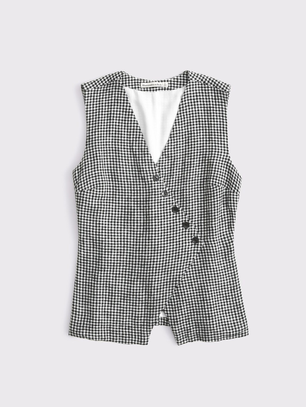 NWT Abercrombie Gingham Asymmetrical Linen-Blend Vest